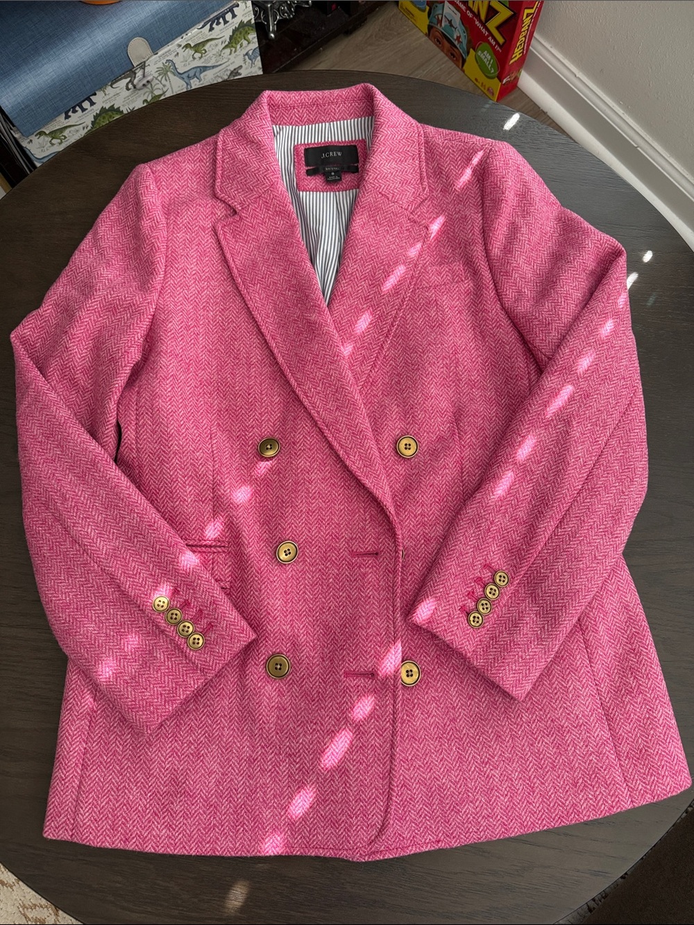 J. Crew WOOL Bright Pink Double-Breasted Herringbone Blazer